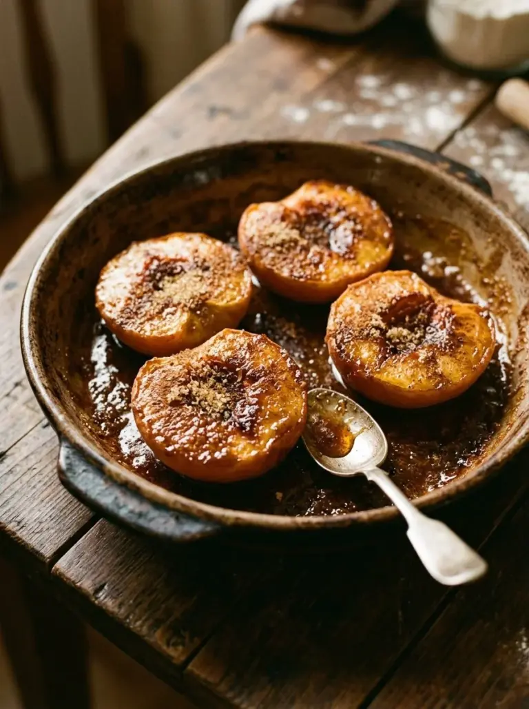 Cinnamon sugar baked peaches served as a delicious dessert