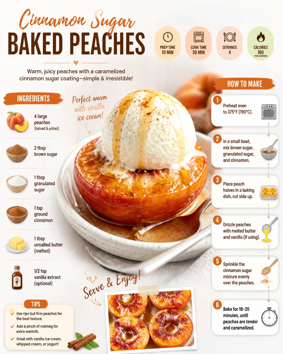 Cinnamon Sugar Baked Peaches | How to Bake Peaches with Brown Sugar, Recipe for Fresh Peaches, Dessert Peaches
