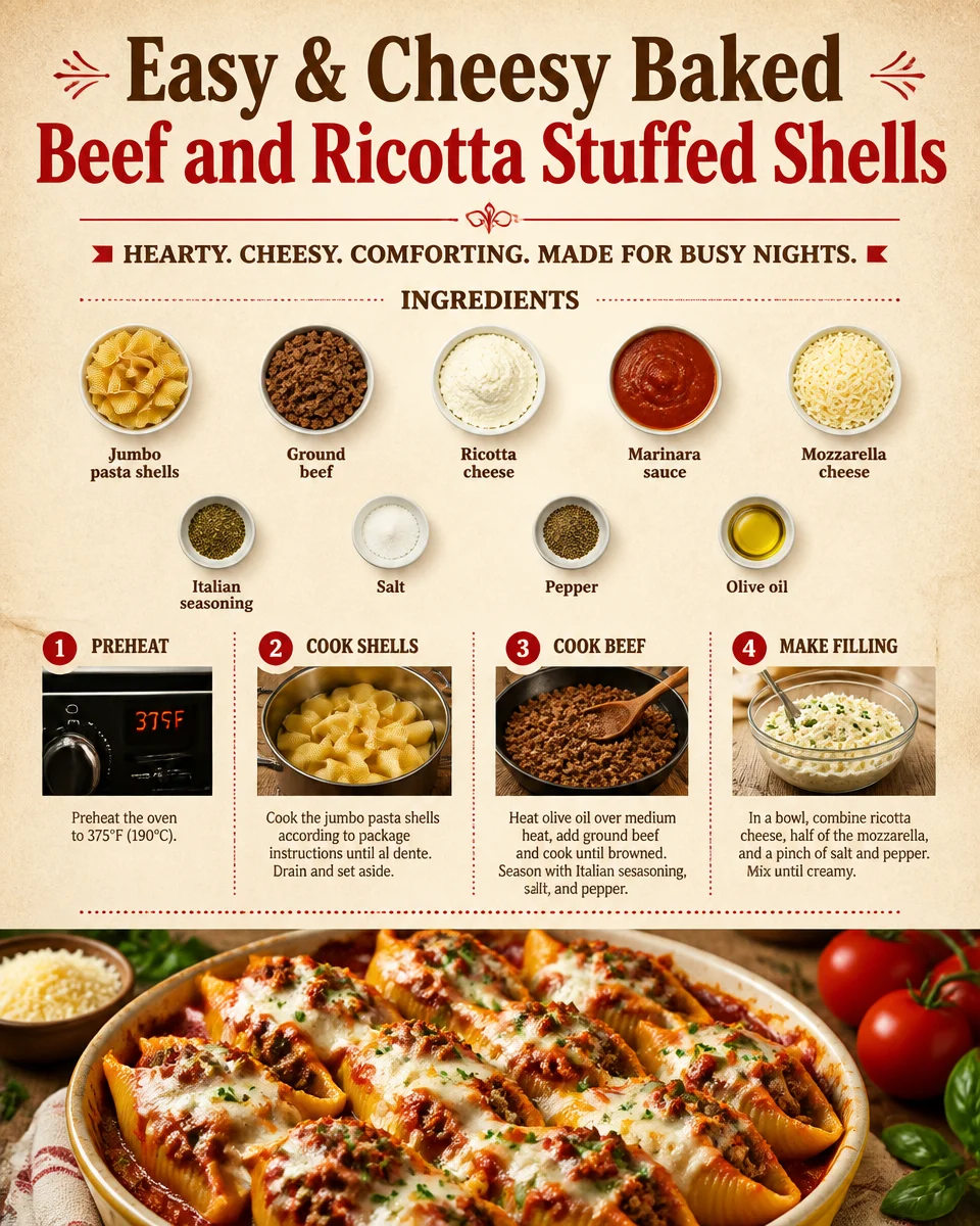 Easy & Cheesy Baked Beef and Ricotta Stuffed Shells