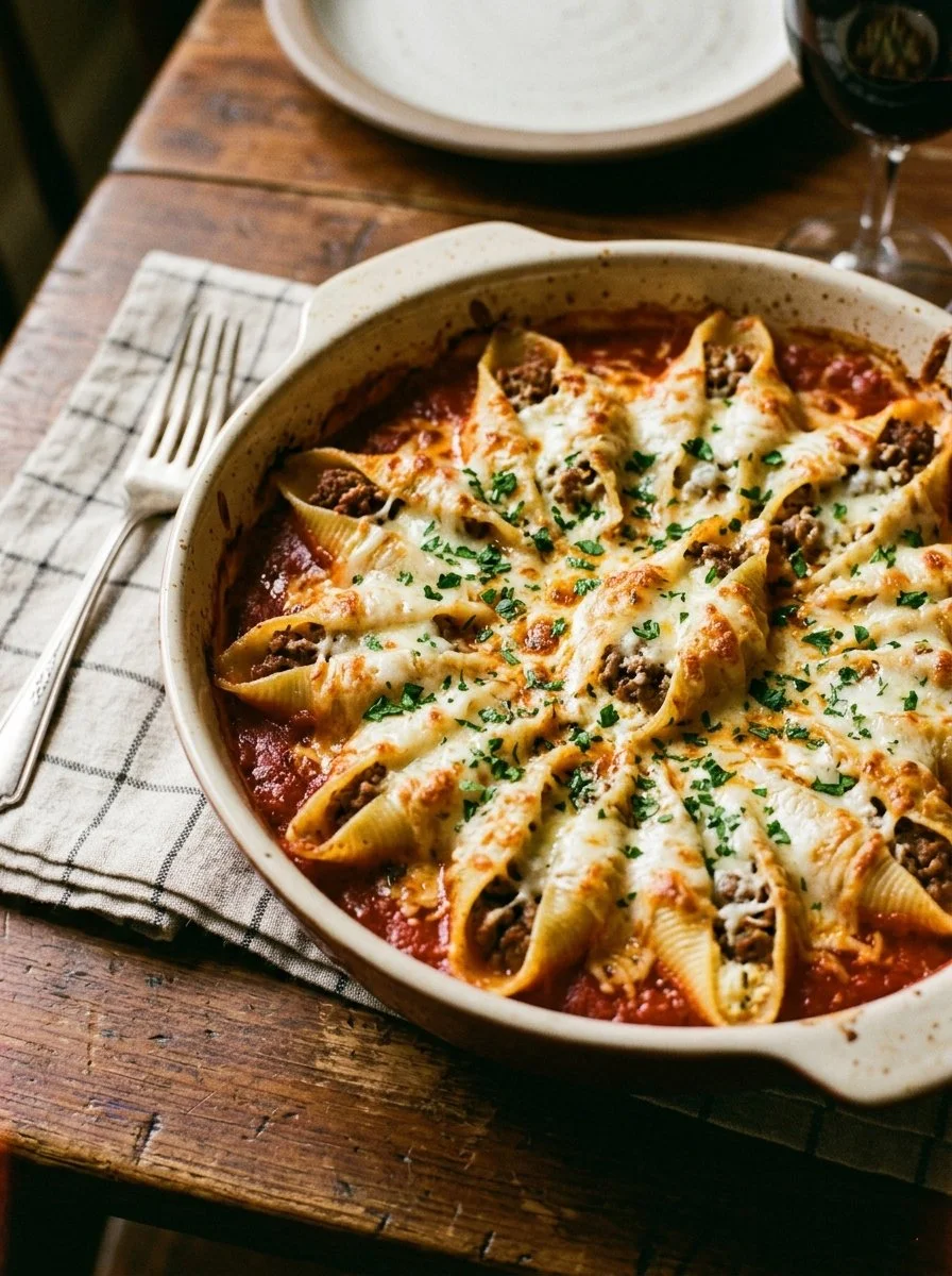 Easy & Cheesy Baked Beef and Ricotta Stuffed Shells
