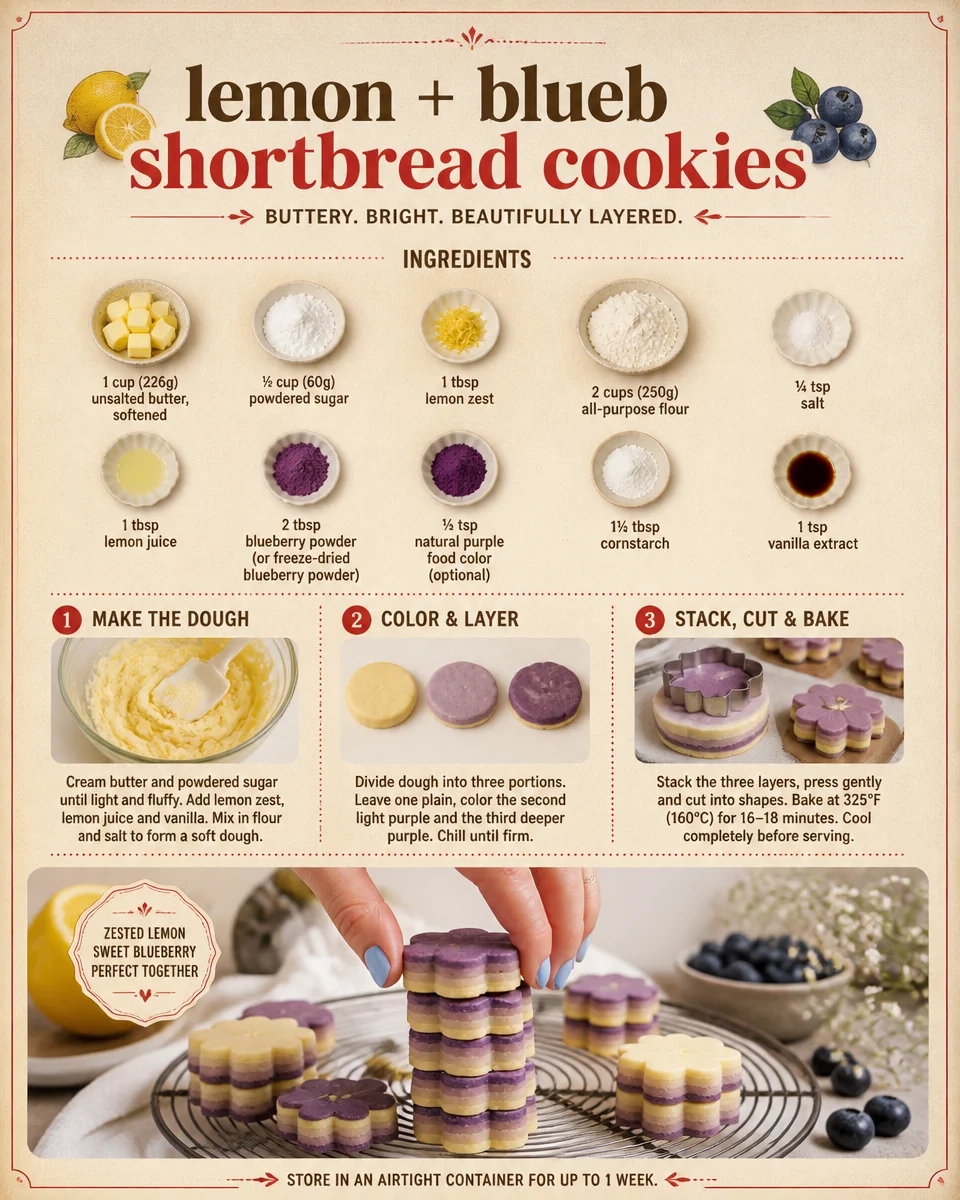 Lemon + Blueberry Shortbread Cookies 🍋🫐