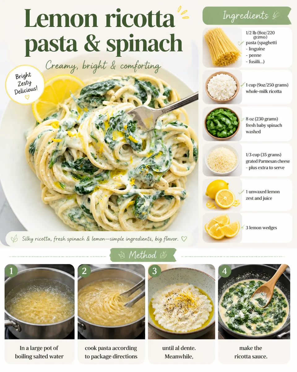 Lemon ricotta pasta & spinach