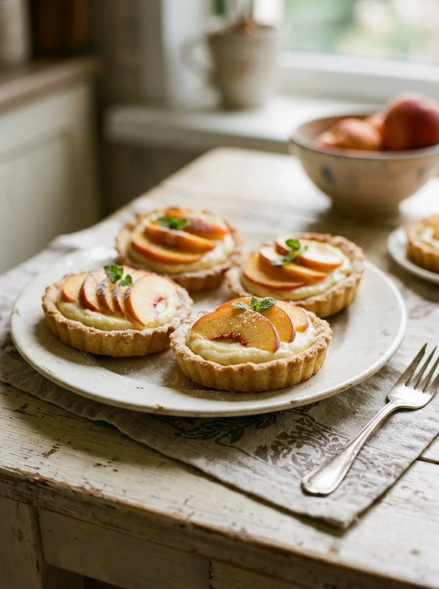 Mini Peach and Cream Cheese Tarts served on a plate