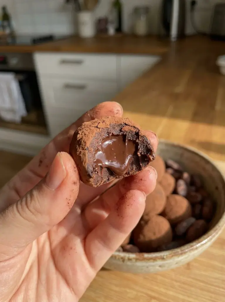 Mochi filled with chocolate ganache, showcasing a delicious dessert for chocolate lovers.