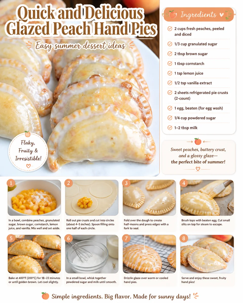 Quick and Delicious Glazed Peach Hand Pies | Easy Summer Dessert Ideas, Glazed Peach Dessert, Homemade Peach Pie Recipe