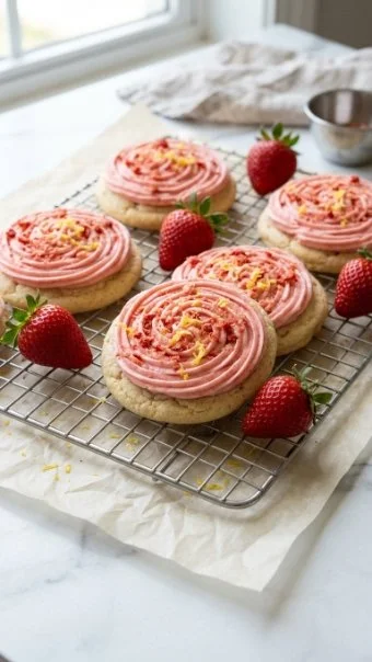 Delicious strawberry lemonade cookies on a plate, perfect for summer treats.