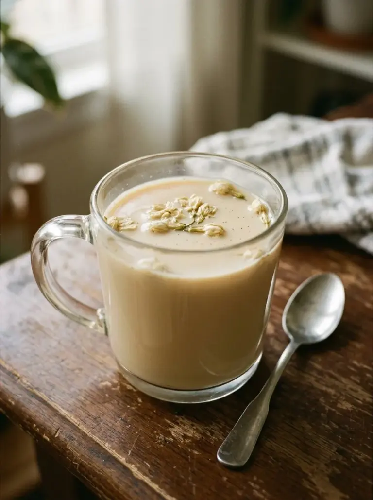 A refreshing cup of Vanilla Jasmine Milk Tea with floral notes and creamy texture.