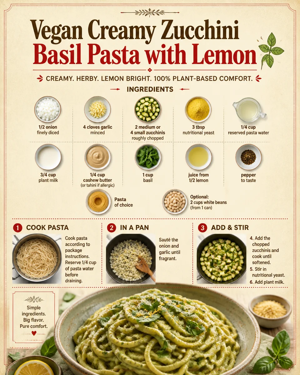 Vegan Creamy Zucchini Basil Pasta with Lemon