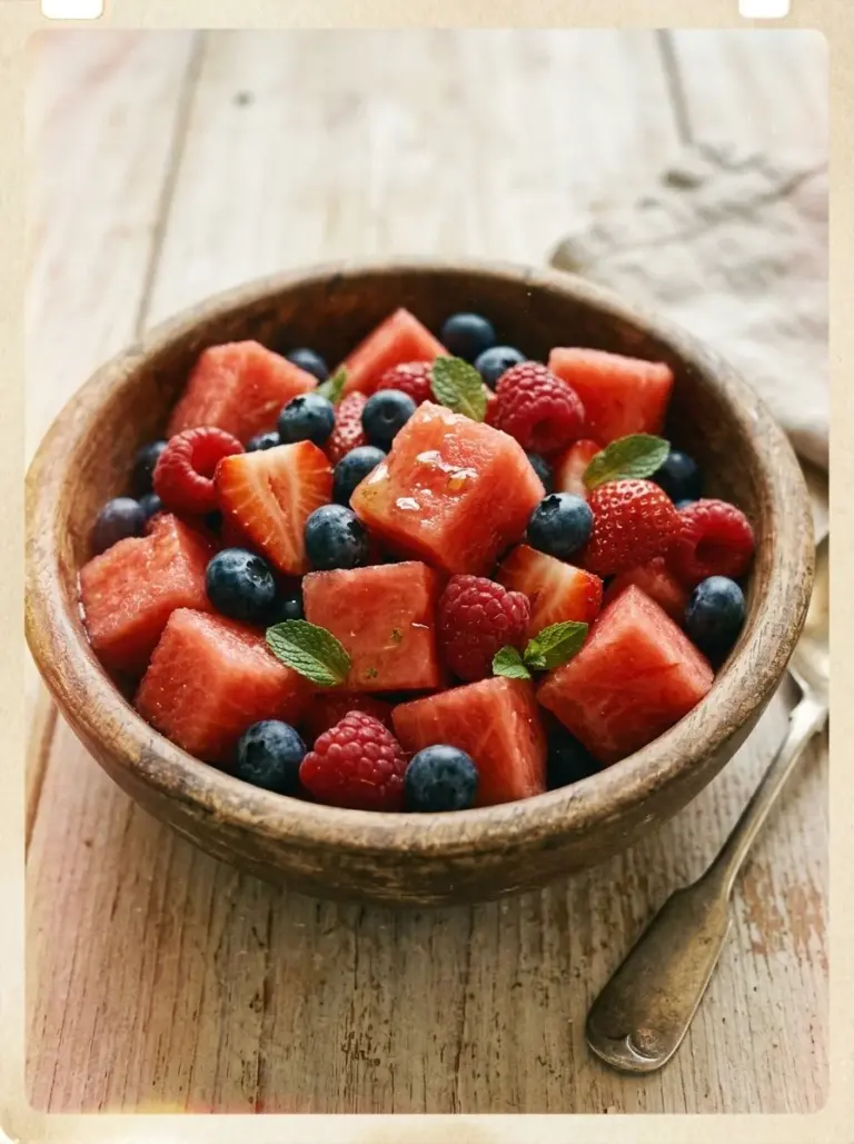 Delicious Berry Watermelon Fruit Salad served in a bowl
