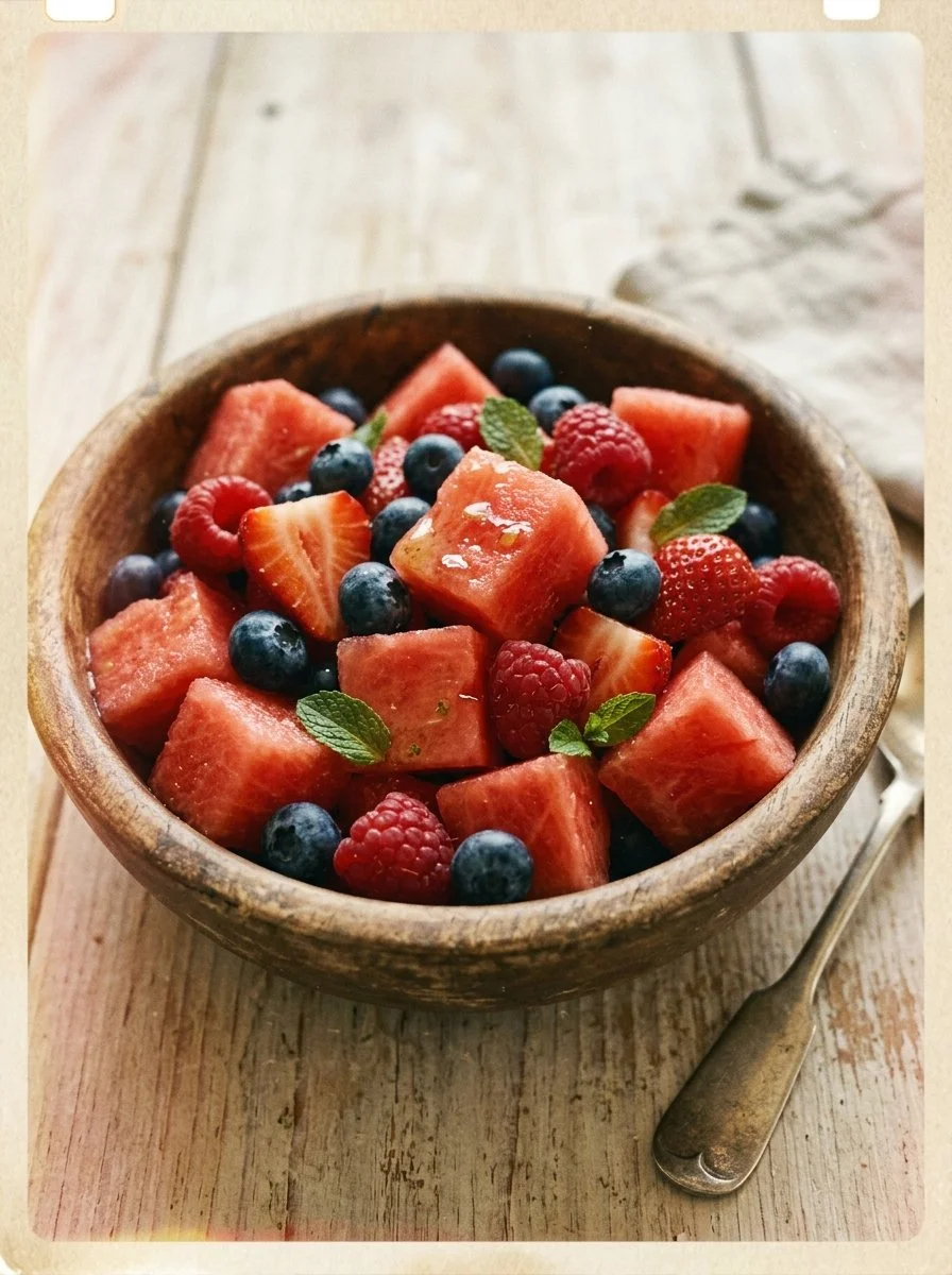 Delicious Berry Watermelon Fruit Salad served in a bowl