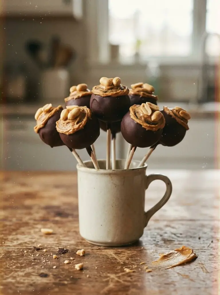 Chocolate Peanut Butter Cake Pops ready to serve for a tasty dessert.