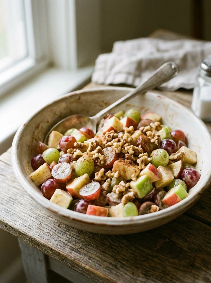 Cinnamon Apple Grape Salad with fresh apples and grapes in a bowl
