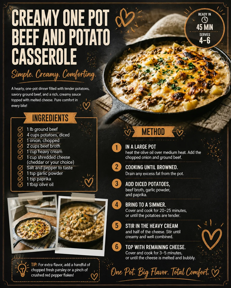 Creamy One Pot Beef and Potato Casserole