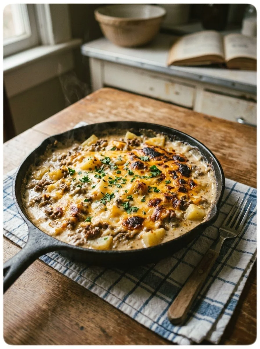 Creamy One Pot Beef and Potato Casserole