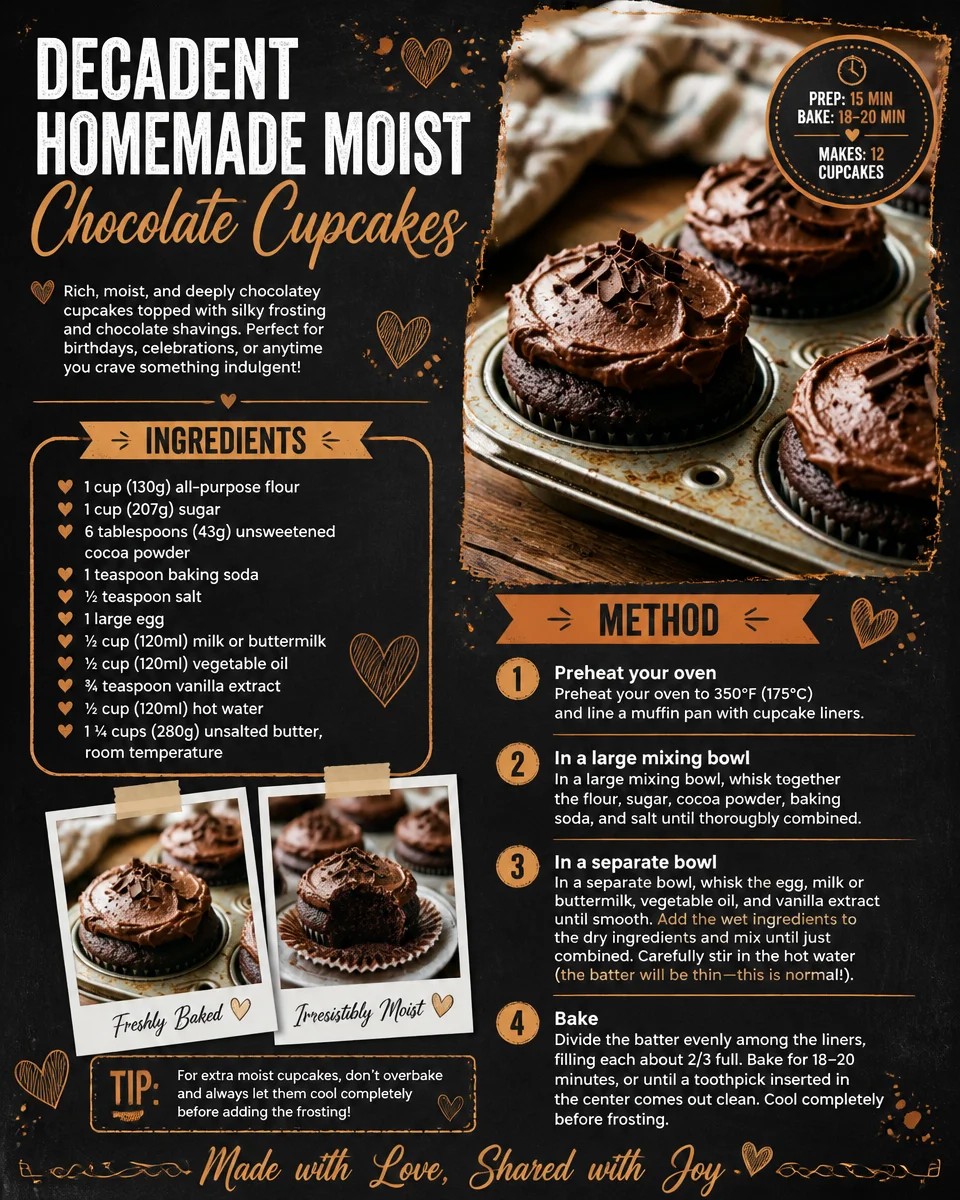 Decadent Homemade Moist Chocolate Cupcakes