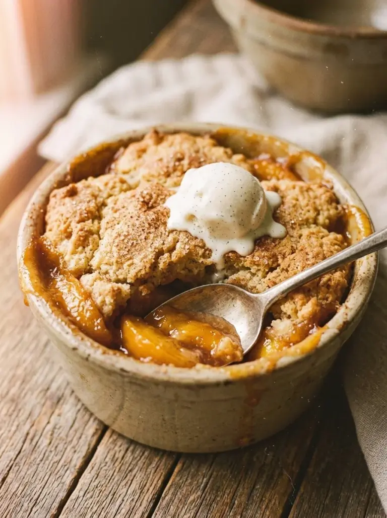 Delicious Southern peach cobbler fresh out of the oven