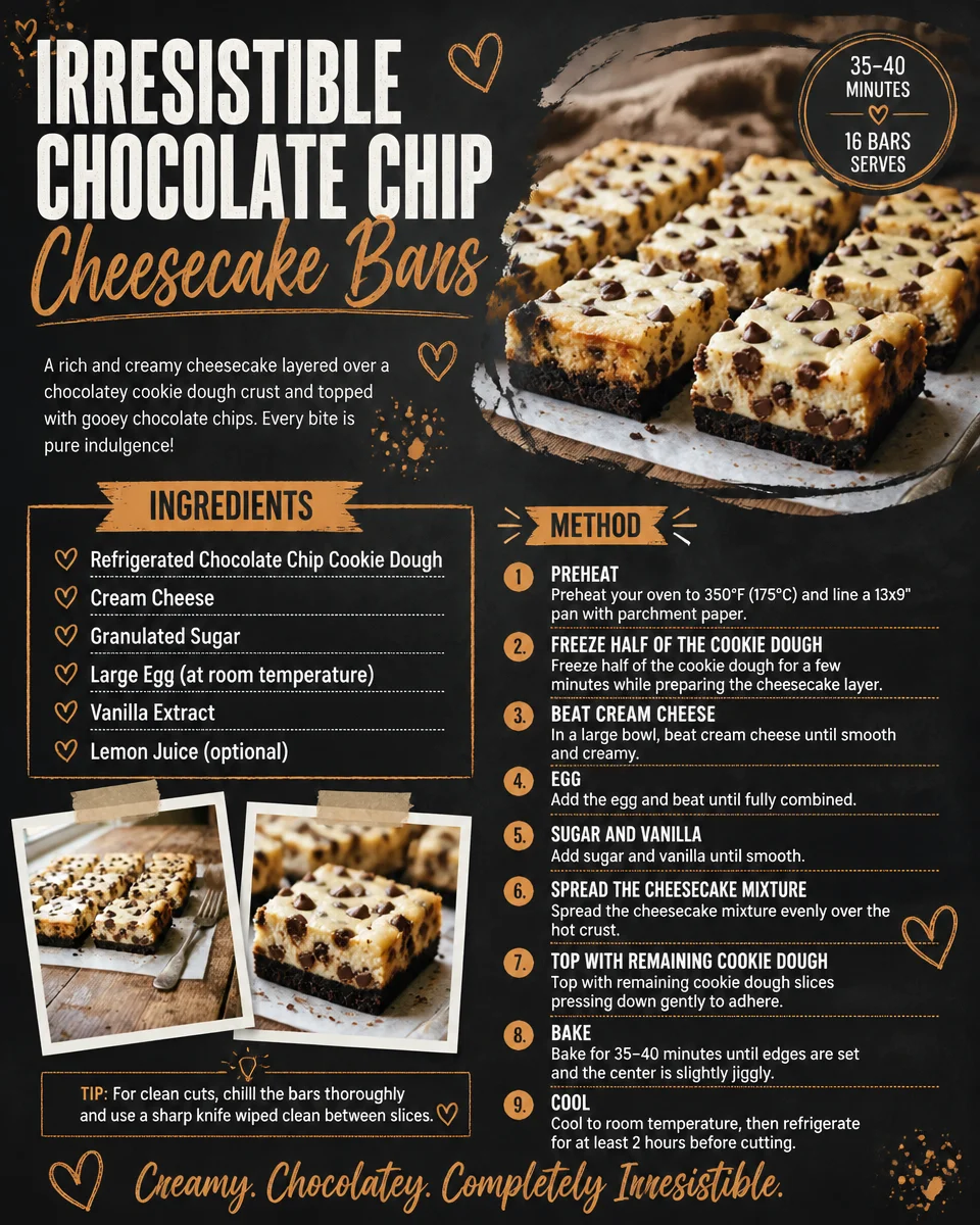 Irresistible Chocolate Chip Cheesecake Bars