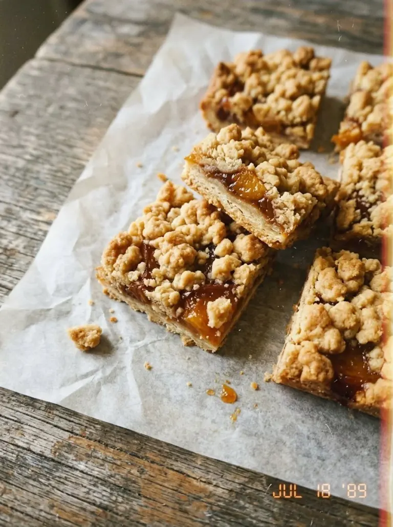 Delicious peach crumb bars with a crumbly topping and fresh peach filling