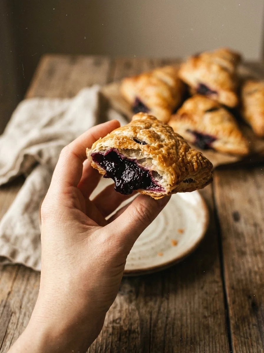 Freshly baked plum turnovers with a golden flaky crust