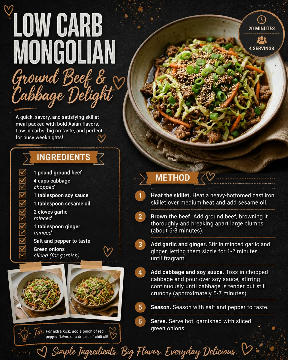 Low Carb Mongolian Ground Beef & Cabbage Delight