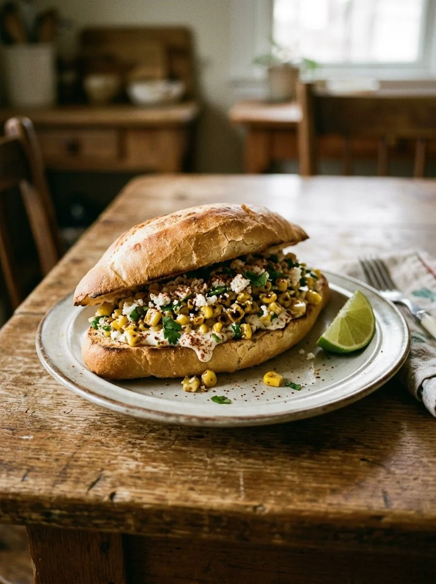 Mexican street corn salad sandwiches with fresh veggies and spices