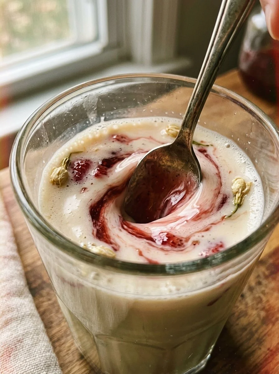 Refreshing Jasmine Tea Latte with Strawberry Syrup