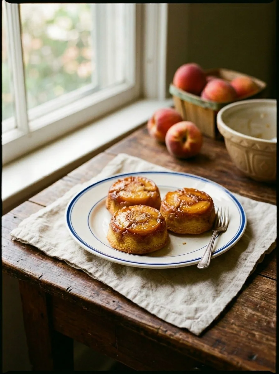 Sweet Summer Delight: Fresh Peach Mini Upside Down Cakes