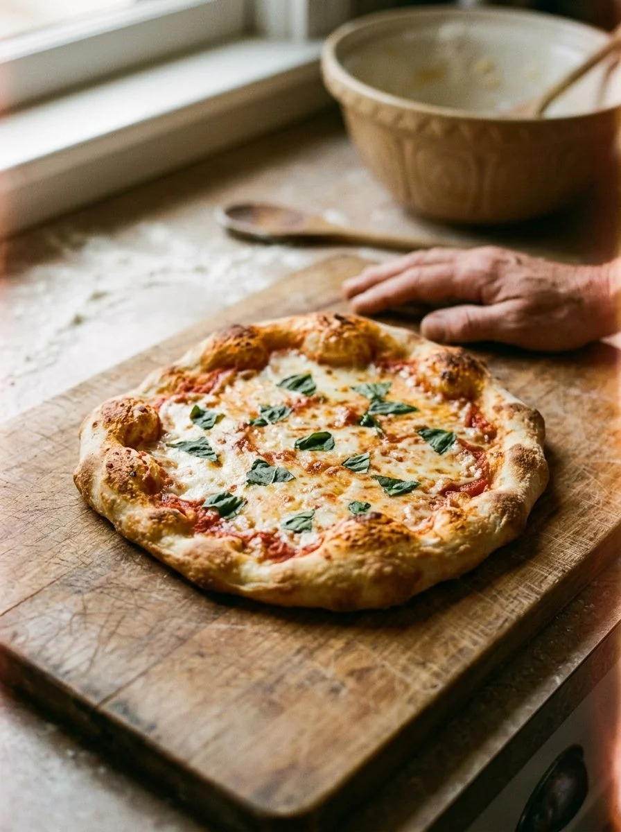 Two-ingredient pizza dough made for quick homemade pizza preparation.