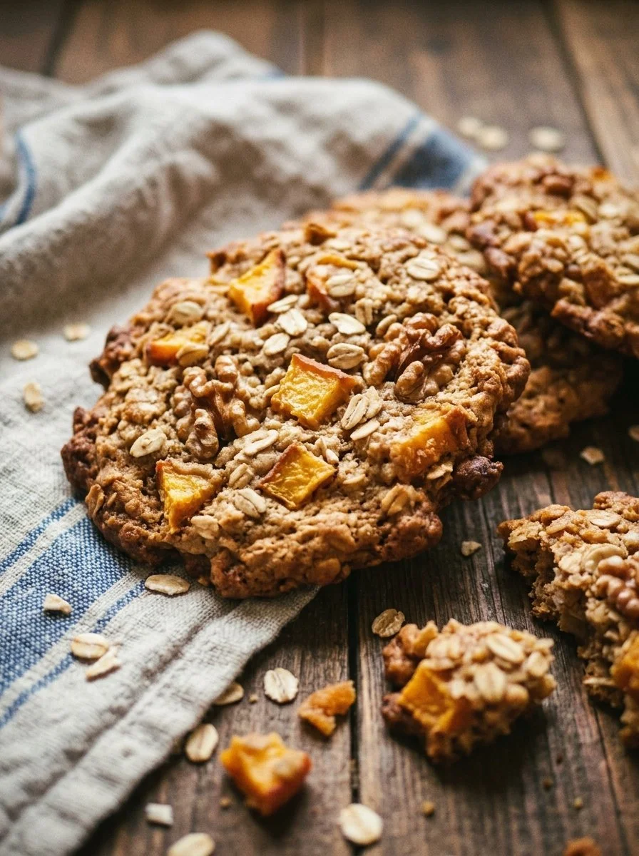 Wholesome peach oatmeal breakfast cookies on a plate